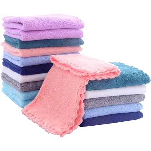 16 Pack Baby Washcloths - Luxury Multicolor Coral Fleece - Extra Absorbent and Soft Wash Clothes for Newborns, Infants and Toddlers - Suitable for Sensitive Skin and New Born - Baby Shower, 10x10 Inch