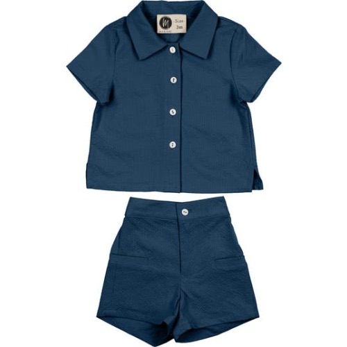 Kids' Textured Grid Button-Up Shirt & Shorts Set, 18M