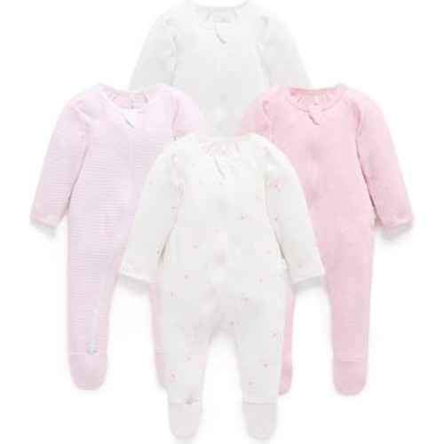 4 Pack Zip Footie Girls, Newborn