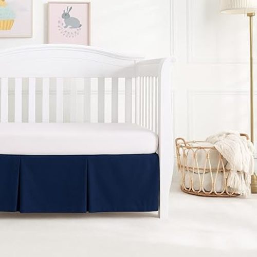 Homes Crib Skirt Pleated, Dust Ruffle Adjustable Fit Standard Crib Nursery Crib Toddler Breathable Skirt for Baby Boys or Girls,(Navy Blue Solid - 28" x 52"/16" Drop)