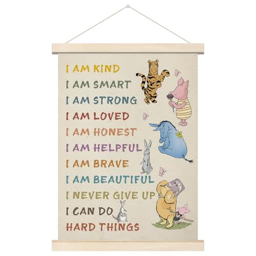 Inspirational Winnie Poster Hanger, Nursery Wall Hanger, Pooh Poster Decorations, Nursery Wall Art Decor, Pooh's Educational Wall Art for Classroom Wall, Kid's Rooms, Living Rooms 12x16 Inch