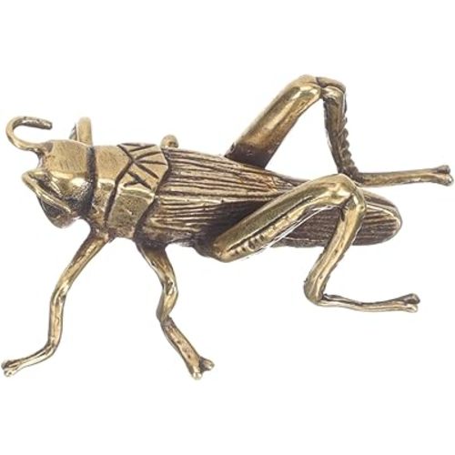 Gadpiparty Vintage Decor Brass Cricket Figurine Feng Shui Brass Statue Lucky Cricket Fengshui Wealth Sculpture Animal Craft Collectible Figure Ornament for Home Desktop Office Golden Tea Party Favors