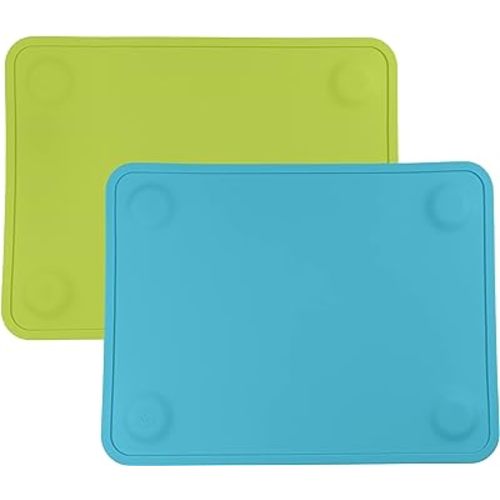 WeeSprout Silicone Suction Placemats for Babies, Toddlers & Kids, Durable Food Grade Silicone with Non-Slip Suction, Dishwasher Safe, for Dining Table & Restaurants + Travel Case, 2 Pack