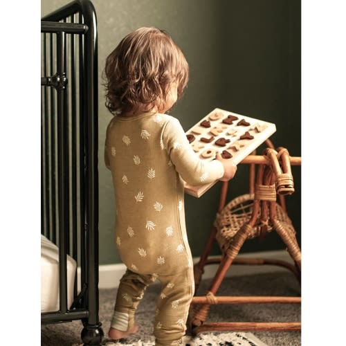 Waffle Convertible Pajamas - Boho Leaves