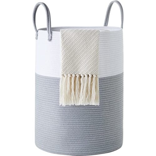 Cotton Rope Laundry Hamper by YOUDENOVA, 43L - Woven Collapsible Laundry Basket - Clothes Storage Basket for Blankets, Laundry Room Organizing, Bedroom Storage, Clothes Hamper – Grey