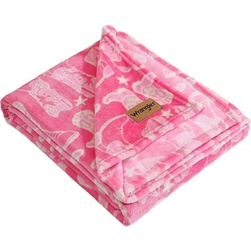 Wrangler - Throw Blanket, Super Soft Premium Plush Bedding, Western Luxurious Bedding, Yellowstone Inspired, Oeko-Tex Certified (Knockin Boots Pink, 50 x 60)