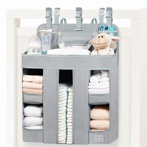 ROYAL RUSU Premium Diaper Organizer for Crib, Changing Table, Playard, Wall & Door – Hanging Caddy for Baby Essentials – Nursery Storage Gift for Boys & Girls