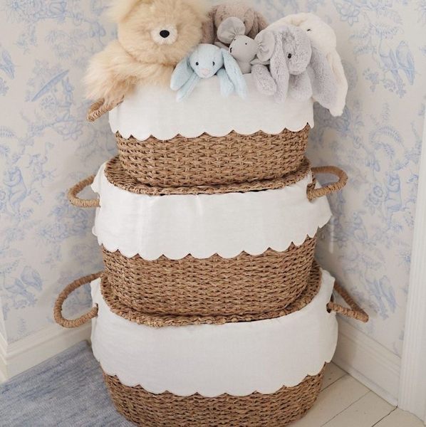 Bunny Williams Nesting Baskets with Scalloped Liner - Set of 3