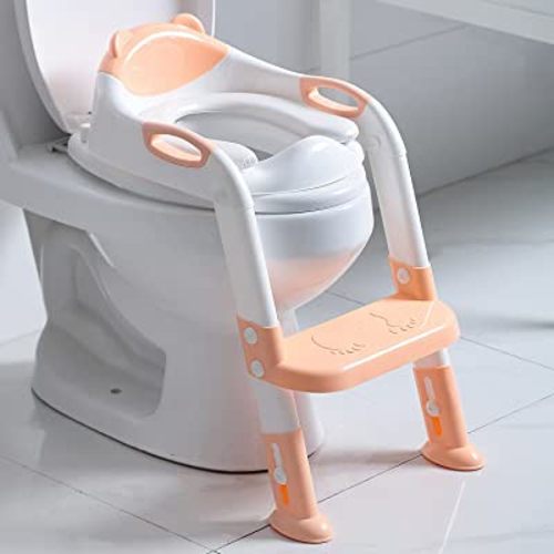 Fedicelly Potty Training Seat for Toddlers Kids,Toilet Potty Seat,Potty Chair with Step Stool Ladder for Boys Girls(Light Orange)