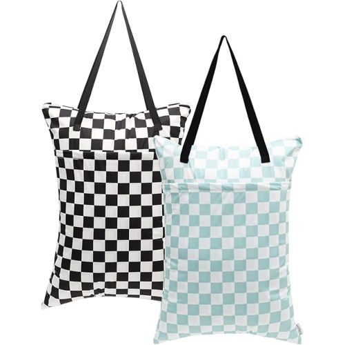 ALVABABY 2 Pack Large Wet Dry Bag Waterproof Hanging Cloth Diaper with Double Zippered Pockets 25x18 inches Laundry Bag 2HL01