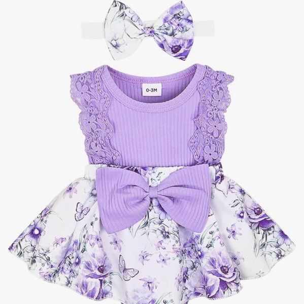 Baby Girl Clothes Newborn Romper Dress Infant Lace Ruffle Sleeveless Summer Outfits with Headband 0-12 Months