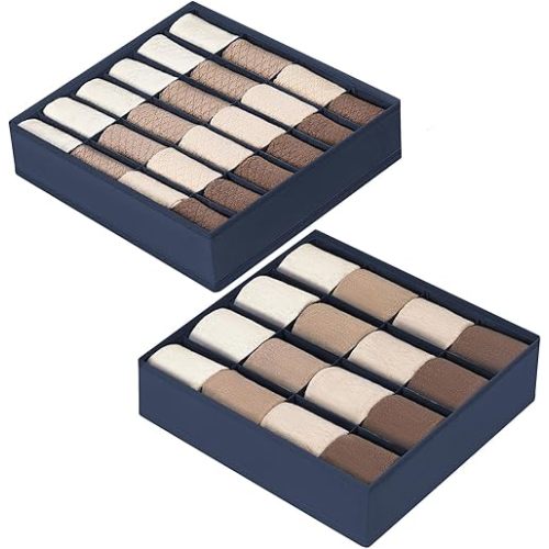 DIMJ Sock Organizer - Drawer Organizer for Underwear, Socks, Handkerchiefs, Ties, Belts - 40 Cell Navy Blue