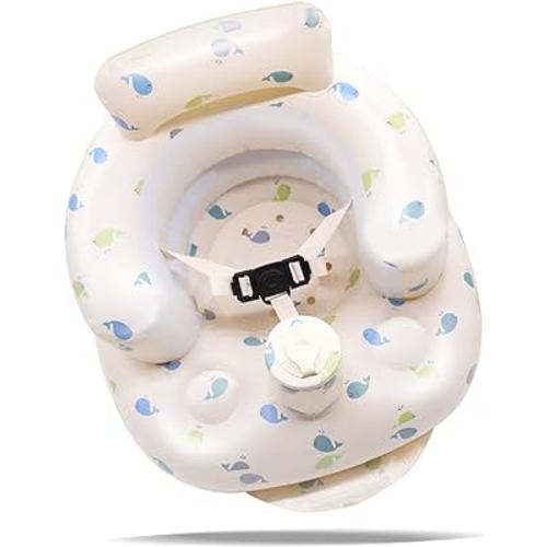 Upgraded AirSwim Baby Inflatable Seat for Babies 3 Months and Up, 3-Point Harness Baby Support Seat Summer Toddler Chair for Sitting Up, Portable Inflatable Baby Chair Floor Seater, Whale