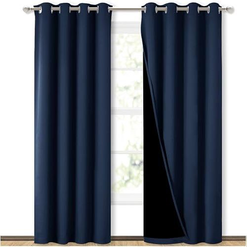 NICETOWN 100% Blackout Curtains, Thermal Insulated & Energy Efficiency Window Draperies for Guest Room, Full Shading Panels for Shift Worker and Light Sleepers, Navy Blue, 52W x 84L, 2 PCs