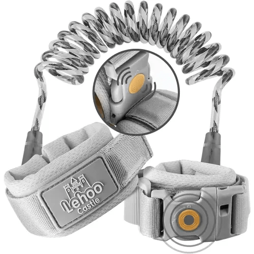 Lehoo Castle Toddler Leash Wrist, 4.9ft Kid Leash Wrist with Induction Lock, Anti Lost Wrist Link for Toddlers, Reflective Leash for Kids, Child Leashes for Toddlers (Grey)