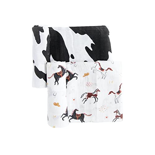 RED ROVR Organic Cotton Swaddle | Newborn Receiving Blanket | Baby Wrap | Boy, Girl, Unisex | Soft, Lightweight, Breathable | Burping, Nursing | 2-Pack | 44" x 44" | Howdy Horse
