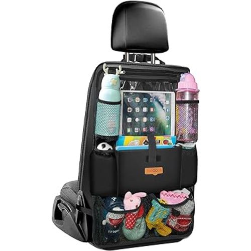 SURDOCA Upgraded Car Organizer with 11-inch Tablet Holder, 9 Pockets, Car Seat Protector for Road Trips - Car Storage and Organizers for Kids, 1 Pack