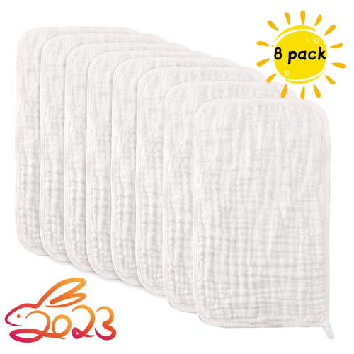 Muslin Burp Cloths Baby Burp Clothes - Burp Rags for Boy Girls Muslin Bibs 6 Layers Large 20''x10'' 100% Cotton Hand Washcloths Soft Absorbent (8 Pack)