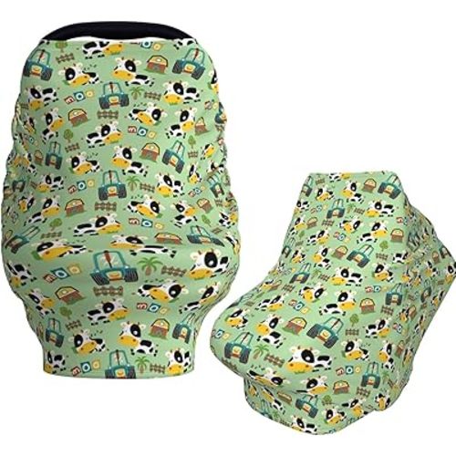 Funny Cow in Farm Yard Baby Car Seat Covers Carseat Canopy Soft Infant Stroller Cover Nursing Breastfeeding Covers for Girls Boys Newborn