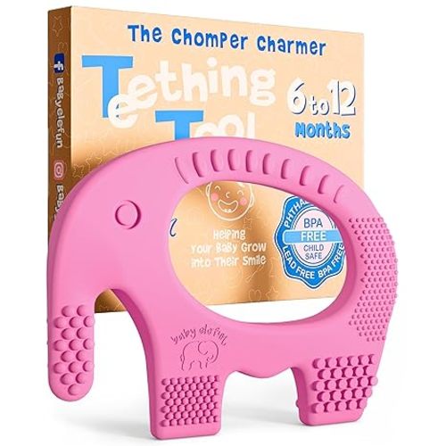 Teethers for Babies 6-12 Months - Baby Elefun 5x Pain Relief Toddler Teether. No More Ouch for Mom Anti Bite Trainer. Nurtures Grasping, Passing, Hand Eye Coordination. Silicone Baby Teething Toy Ring