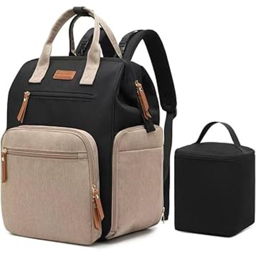 Breast Pump Bag for Spectra S1 S2 Medela, Convertible Large Diaper Bag Backpack for Working Moms with 14 inch Laptop Sleeve & Cooler Storage, Black Khaki