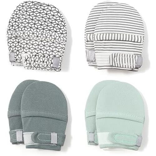 HAPIU Baby No Scratch Mittens Stay On, 100% Cotton Breathable, Adjustable Infant Gloves for Boys Girls, Newborn - 12 M