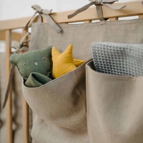 Crib Organizer CACAO linen l Minimalist Baby Crib and Cot Storage Solution