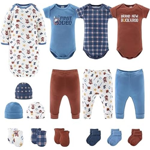 The Peanutshell Newborn Clothes & Accessories Gift Set for Baby Boys, 16 Piece Layette Set, Fits Newborn to 3 Months