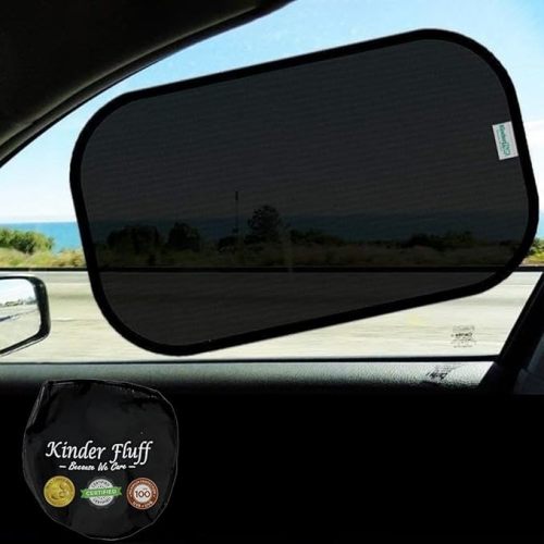 Car Window Shades - Certified 99.79% UVA & 99.95% UVB Sun Protection. Award Winning car Sun Shade for Side Windows. 4 Pack Semi Transparent 20" x 12" - Window Shade for car Baby by Kinder Fluff