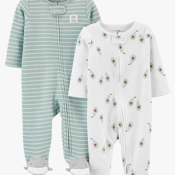 3-6 M, Simple Joys by Carter's unisex-baby 2-way Zip Thermal Footed Sleep and Play, Pack of 2