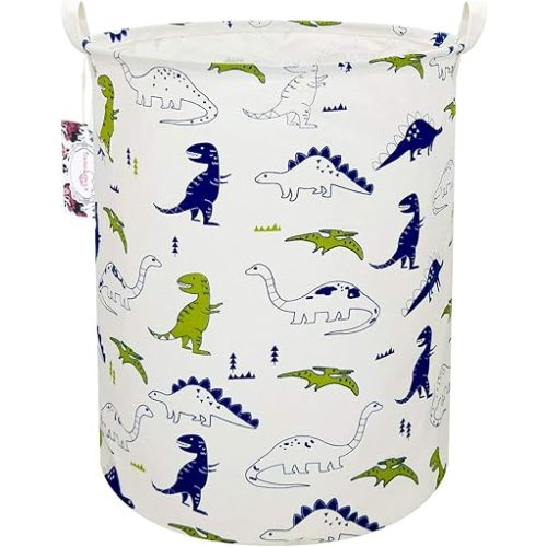 Dinosaur Laundry Basket Baby Laundry Hamper Cute Kids Hamper Toy Storage Bin Handles for Boys and Girls Dinosaur Room Decor (Polychrome Dinosaurs)