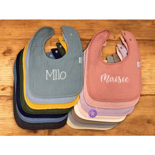 Personalized Soft Muslin Bib with Snap Closure for Baby