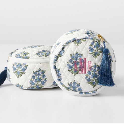 Block Print Quilted Round Travel Pouch