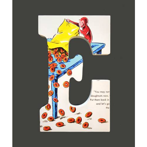 Curious George Wooden Letters, Custom, Boy Girl Kid Bedroom, Children's book pages, monkey nursery, Birthday gift, Storybook art