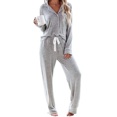 Aamikast Women's Pajama Sets Long Sleeve Button Down Sleepwear Nightwear Soft Pjs Lounge Sets