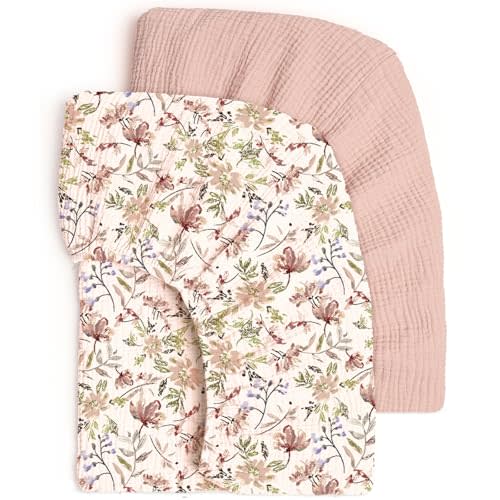 lulumoon Fitted Crib Sheets 2-Pack: Soft Muslin Cotton for Standard Crib - Boho Floral Print for Baby Girls Nursery Bedding & Gift