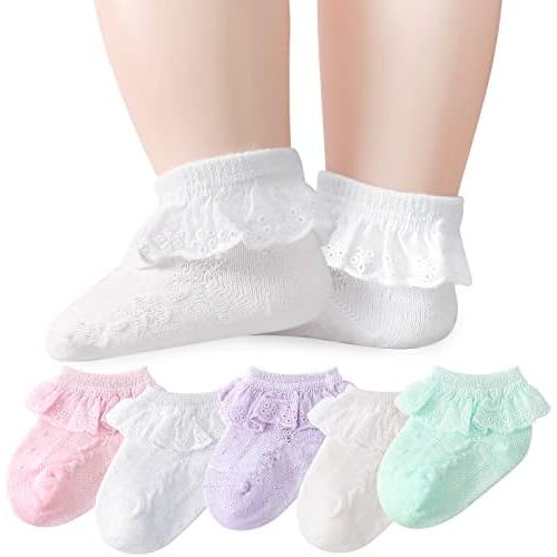 Baby Girl Lace Socks - Newborn Ruffle Cute Infant Princess Dress Frilly Socks 0-3/3-6/6-12/12-24 Months 5/6 Pack