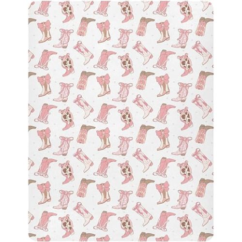 Pfrewn Crib Sheets for Boys Girls Cowgirl Boot Pink Fitted Crib Sheet Fits Standard Crib Mattress Pads Stretch Soft Toddler Baby Sheet,52x28IN