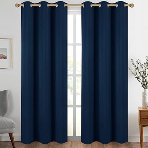 Diraysid Navy Blue Grommet Blackout Curtains for Bedroom Thermal Insulated Room Darkening Curtains Drapes, 42 x 95 inch, 2 Panels