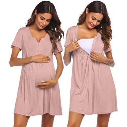Ekouaer Labor and Delivery Gown, Nursing Nightgown, Maternity Nightgowns for Hospital Short Breastfeeding Nightgown S-XXL