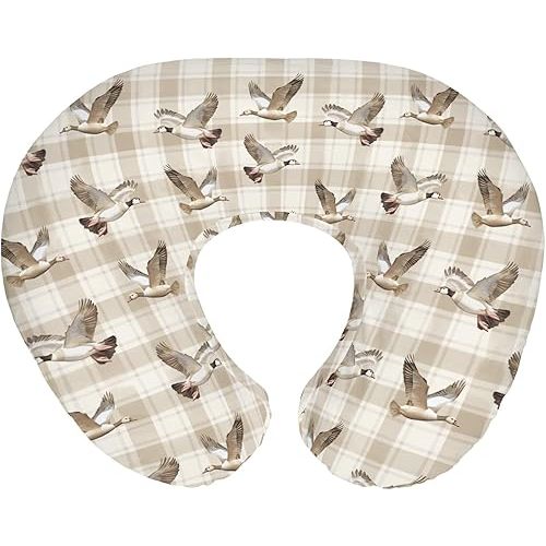 Vintage Geese Hunting Nursing Pillow Covers for Boy Girl Flying Geese Plaids Nursing Pillow Slipcovers for Breastfeeding Pillows Wild Birds Animal Soft Stretchy Removable Cover for Newborn Infant