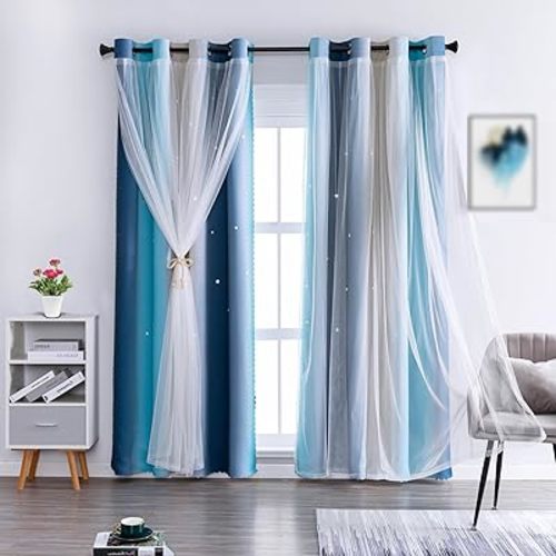 Anytime Dream Star Blackout Curtains for Kids Rooms Girl Princess Curtain for Daughter Bedroom Window (Blue,1 Panel,W52 x L63inch)