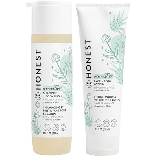 The Honest Company Fragrance Free Bundle for Sensitive Skin | 2-in-1 Cleansing Shampoo + Body Wash and Hydrating Face + Body Lotion | Gentle for Baby + Hypoallergenic | 10 fl oz, 8.5 fl oz