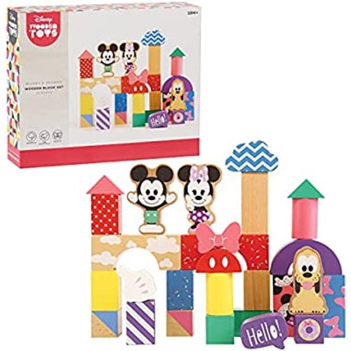 Disney Wooden Toys Mickey Mouse & Friends Block Set, 28-Piece Set Includes Mickey Mouse, Minnie Mouse, and Pluto Block Figures, Amazon Exclusive, by Just Play