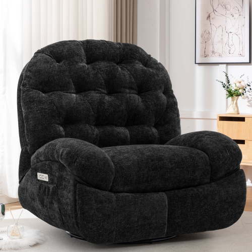 Korser Power Swivel Rocker Recliner Chair with USB Ports Chenille for Living Room,Black