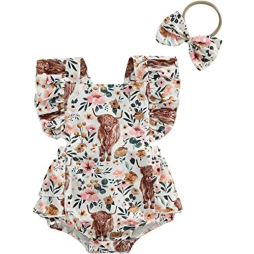 Karuedoo Western Baby Boy Girl Clothes Cow Print Sleeveless Romper Jumpsuit One Piece Bodysuit Outfit Boho Summer Clothes