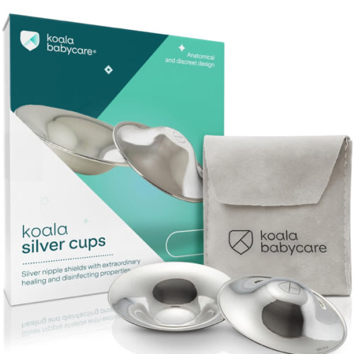 Koala Babycare The Original Silver Nursing Cups - Nipple Shields for Breastfeeding Newborn - Breastfeeding Essentials - Protect and Soothe - Tri-Laminate Silver - Standard Size