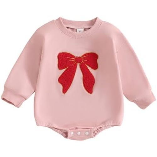 FYBITBO Newborn Baby Girl Bubble Romper Clothes Bow Embroidery Sweatshirt Romper Long Sleeve Bodysuit Fall One Piece Outfit