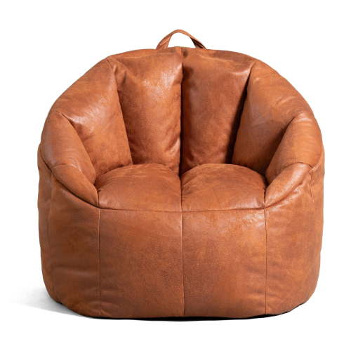Big Joe Joey Adult Bean Bag Chair, Filled for Comfort, Ideal Back seating for Home, Faux Leather in Camel