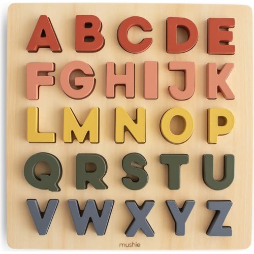 Mushie Wooden Alphabet Puzzle, Red Multi